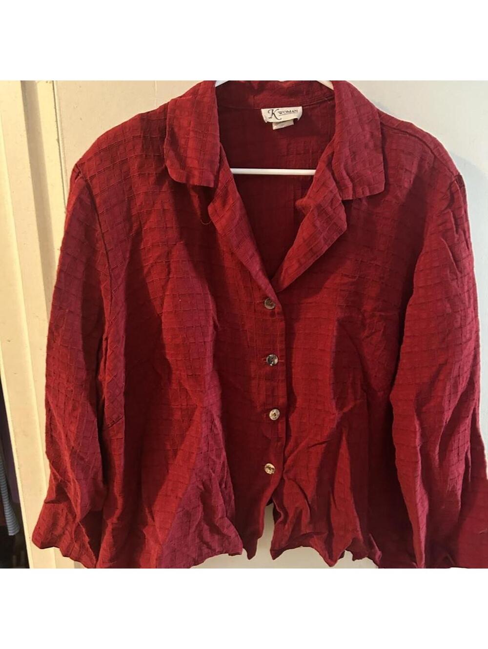 KWoman Red rayon button-up jacket with subtle grid texture size 24W